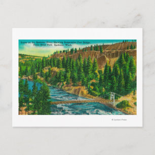 Postal Puente de pie de suspensión y río Spokane