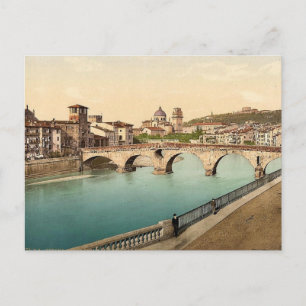Postal Puente de piedra y San Giorgia, Verona, Italia clá