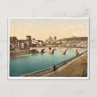 Postal Puente de piedra y San Giorgia, Verona, Italia clá