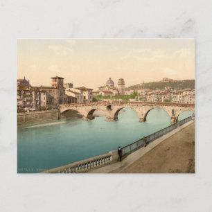 Postal Puente de piedra y San Giorgio, Verona, Italia