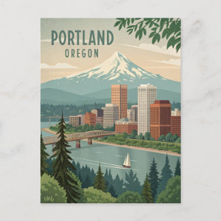 Postal Puente de Portland Oregon y vista a la montaña