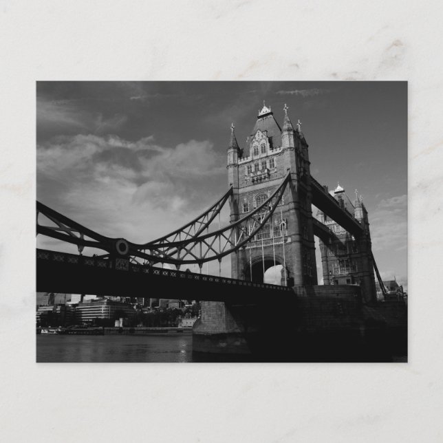 Postal puente de torre imagen en blanco y negro (Anverso)