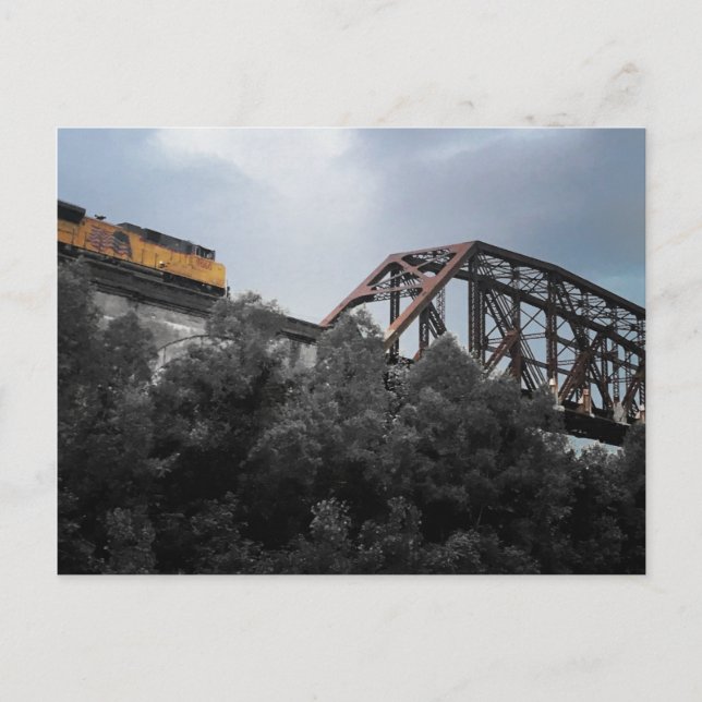Postal puente del tren locomotor que atraviesa tebes (Anverso)