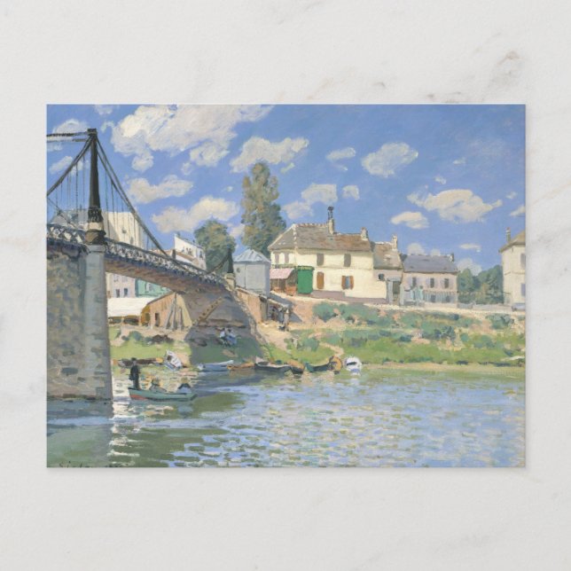 Postal Puente en Villeneu por Sisley Impresionist Paint (Anverso)