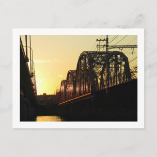 Postal Puente ferroviario al atardecer: Horikiri, Tokio