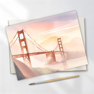 Postal Puente Golden Gate   Amanecer Hermoso Acuarela