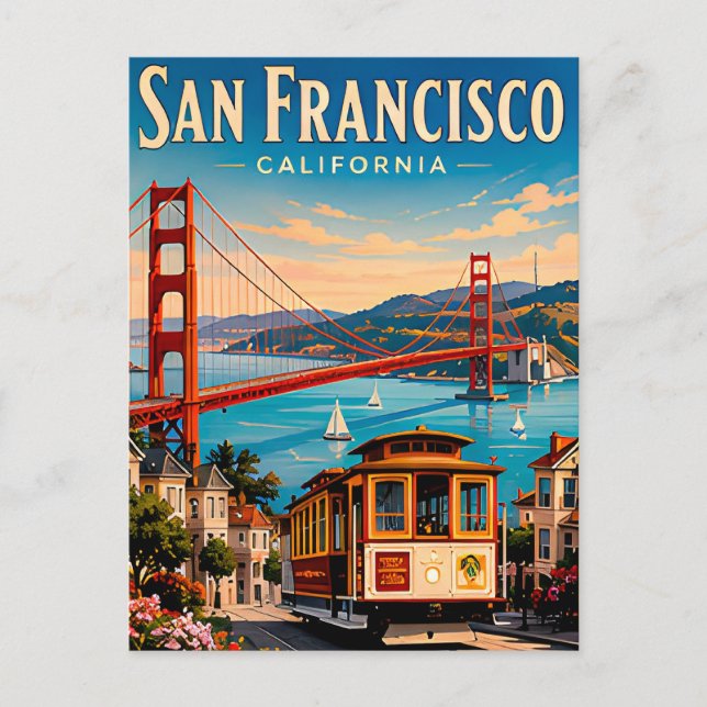 Postal Puente Golden Gate de San Francisco Retro (Anverso)