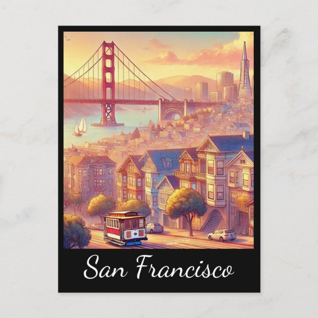 Postal Puente Golden Gate del teleférico de San Francisco (Anverso)