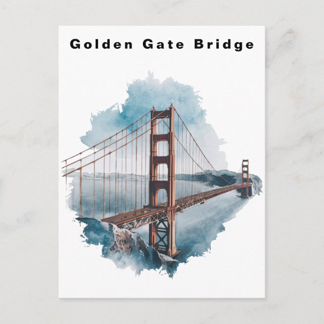 Postal Puente Golden Gate San Francisco Acuarela  (Anverso)