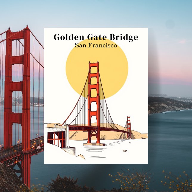 Postal Puente Golden Gate San Francisco Minimalista (Golden Gate Bridge San Francisco Minimalistic Postcard)