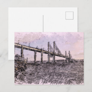 Postal Puente Kessock Inverness Acuarela Artística