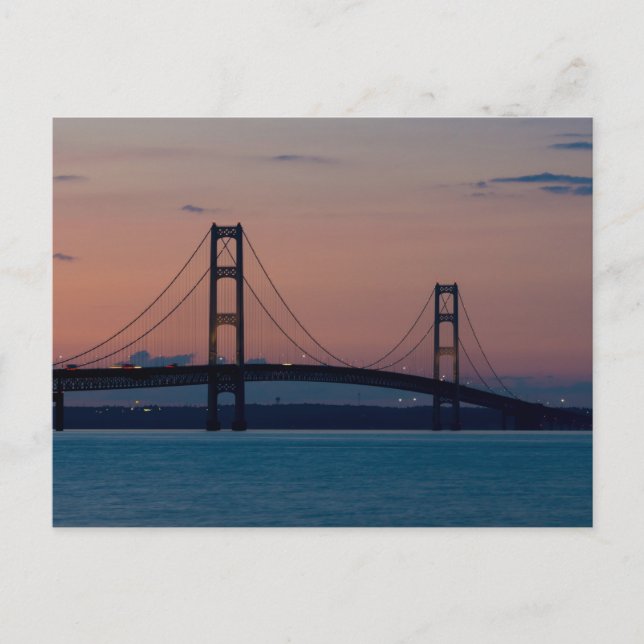Postal Puente Mackinac En La Postcard Dusk (Anverso)
