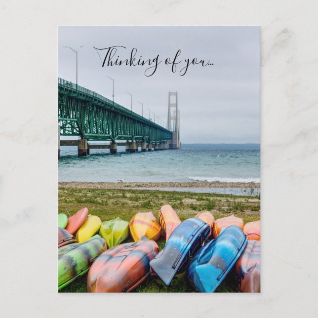 Postal Puente Mackinac Y Canoas Pensando En Ti (Anverso)