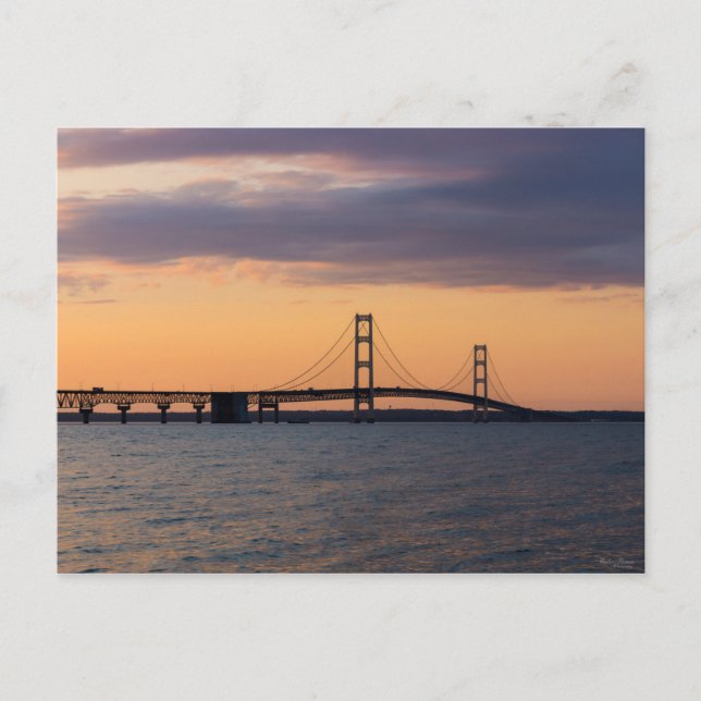 Postal Puente naranja Dusk Mackinac (Anverso)