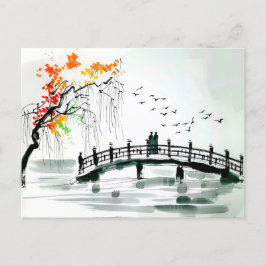 Postal Puente por un estanque en un jardín tranquilo