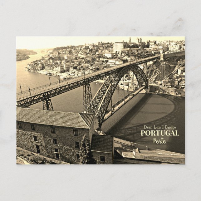 Postal Puente Porto sobre el río Douro, Portugal, sepia (Anverso)