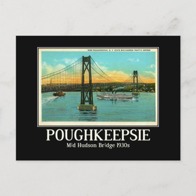 Postal Puente Poughkeepsie NY Mid Hudson de los años 30 (Anverso)