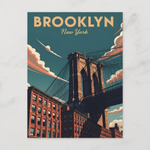Postal Puente retro Brooklyn horizonte de la ciudad de Nu