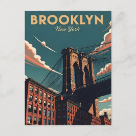 Postal Puente retro Brooklyn horizonte de la ciudad de Nu