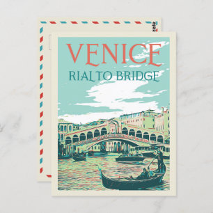 Postal Puente Rialto de Venecia ilustracion Italia Postca
