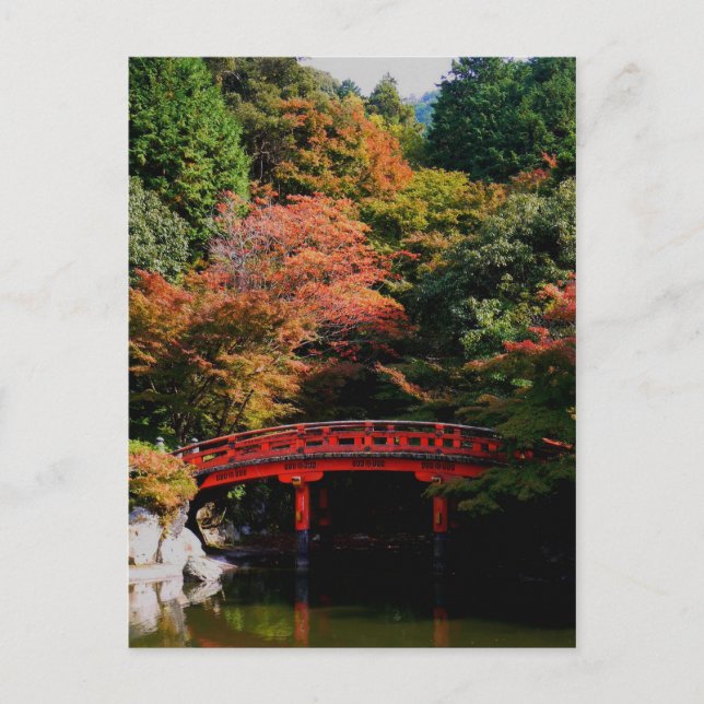 Postal Puente rojo japonés en otoño (Anverso)