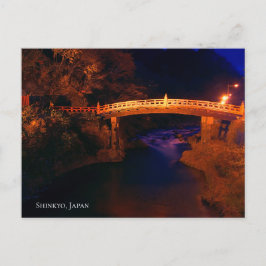 Postal Puente Sagrado Rojo sobre un río por la noche Japó