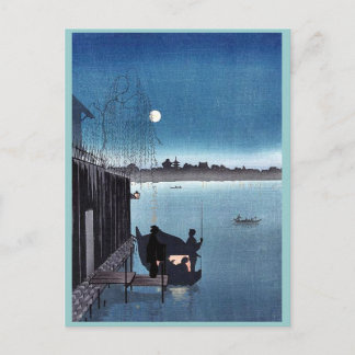 Postal Puente Sanbashi en Fukugawa por la noche Ukiyoe