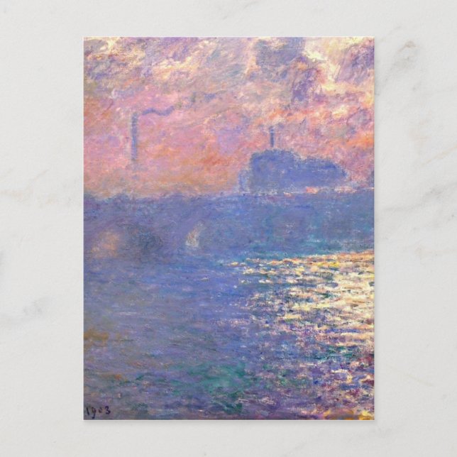 Postal Puente Waterloo, efecto Sunlight de Claude Monet (Anverso)