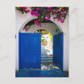 Postal Puerta azul de estilo griego y turco