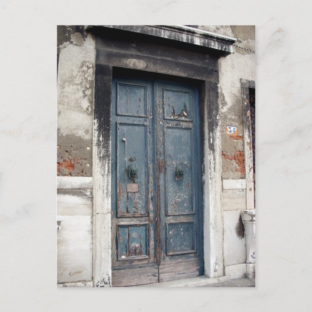 Postal puerta azul vieja (Anverso)