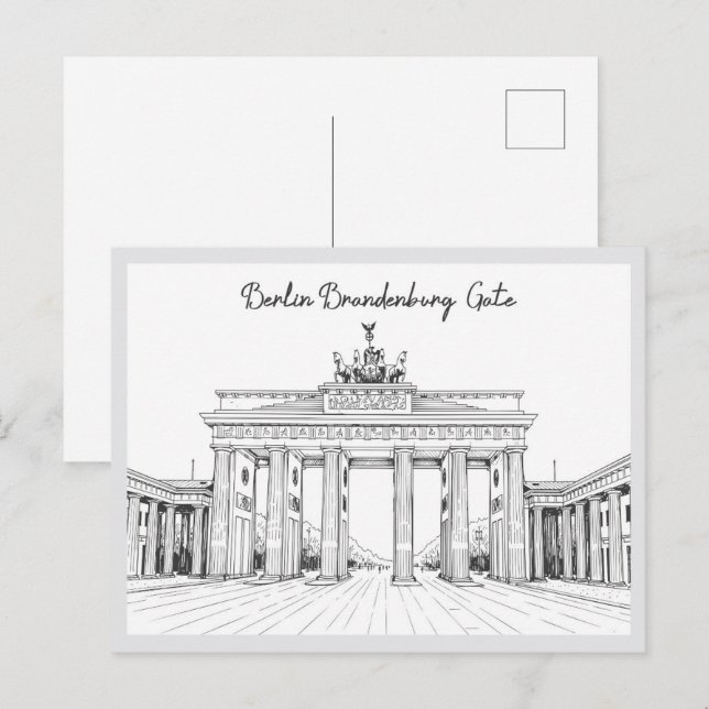 Postal Puerta de Brandeburgo Berlín Alemania dibujada a m (Anverso / Reverso)