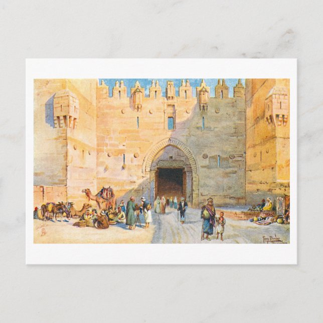 Postal Puerta de Damasco antigua, Jerusalén (Anverso)