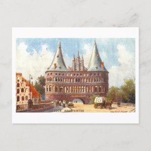 Postal Puerta de Holstentor vintage en Lubeck, Alemania