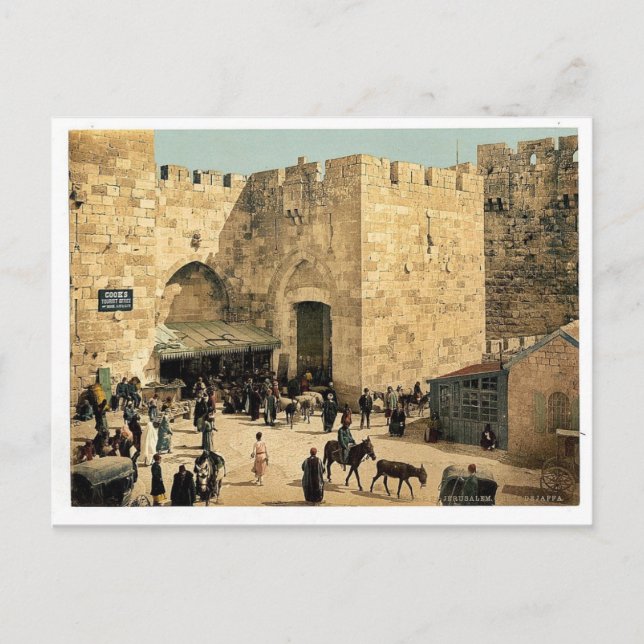 Postal Puerta de Jaffa, Jerusalén, Foto clásica Tierra Sa (Anverso)