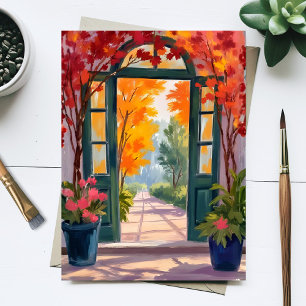 Postal Puerta de Jardín   Pintura Floral Botánica Acuarel