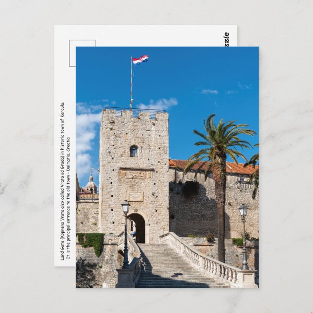 Postal Puerta de la Tierra en la ciudad de Korcula - Dalm (Anverso / Reverso)
