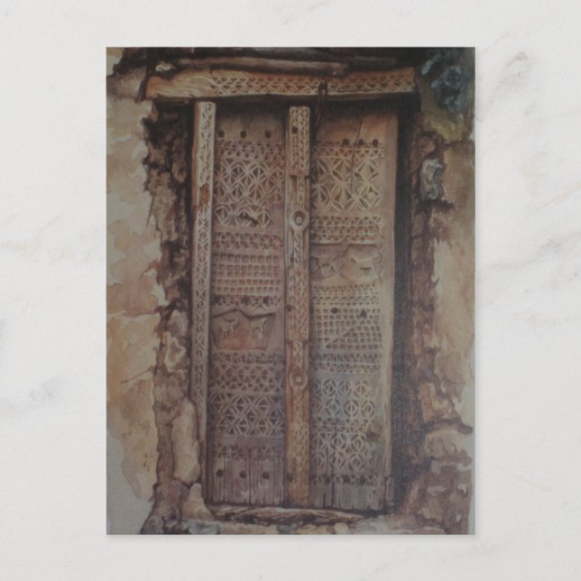 Postal Puerta de madera del vintage oriental (Anverso)