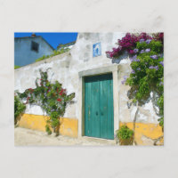 Puerta de madera verde color agua
