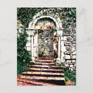 Postal Puerta de rock y escaleras en el castillo morisco