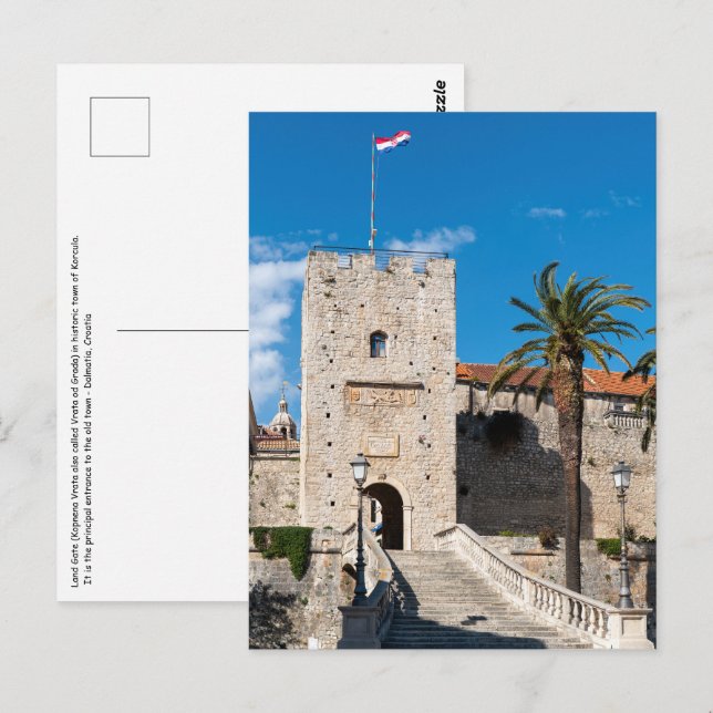 Postal Puerta de Tierra en la ciudad de Korcula - Dalmaci (Anverso / Reverso)