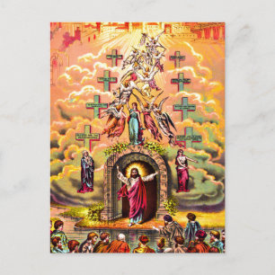Postal Puerta del cielo Jesús abrazado por los ángeles