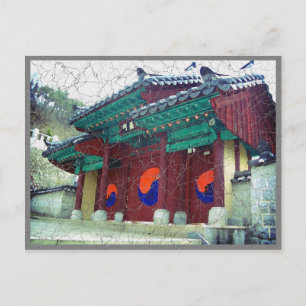 Postal Puerta del templo con Ying Yang Corea del Sur