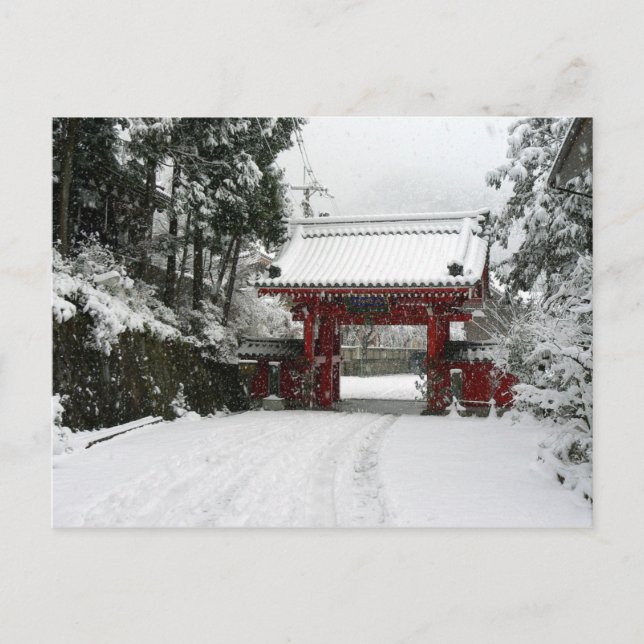Postal Puerta del Templo Rojo en Nieve (Anverso)