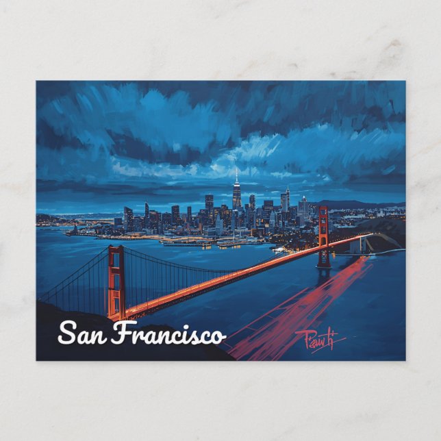 Postal Puerta Dorada al Anochecer – San Francisco (Anverso)