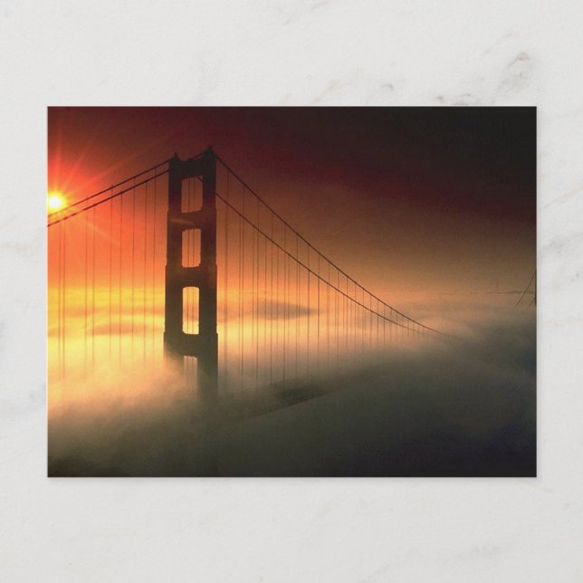Postal Puerta Dorada con cubierta de niebla (Anverso)