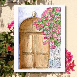 Postal Puerta italiana vintage con buganvilla