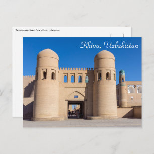Postal Puerta Oeste con dos torres - Khiva, Uzbekistán