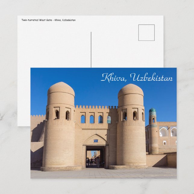 Postal Puerta Oeste con dos torres - Khiva, Uzbekistán (Anverso / Reverso)