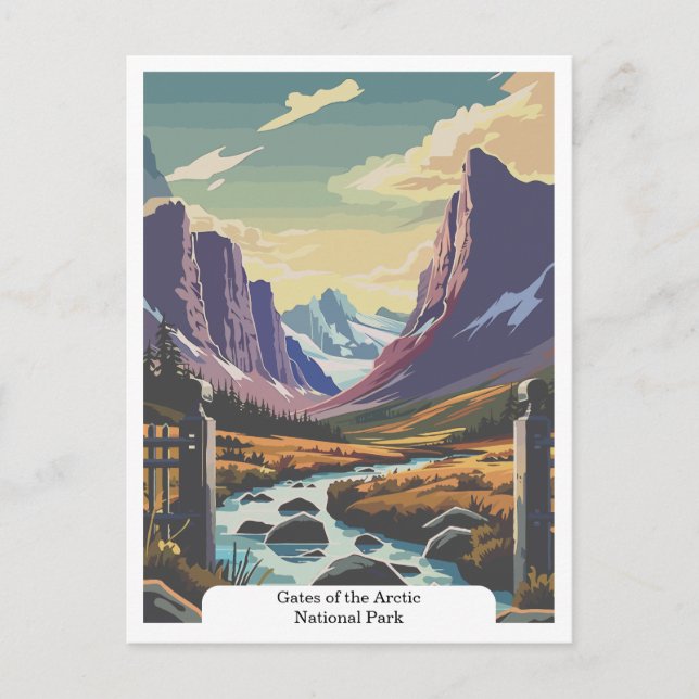 Postal Puertas del Parque Nacional del Ártico, Alaska EE. (Anverso)