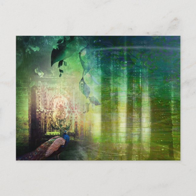 Postal Puertas verdes de la bonito del paraíso del pavo r (Anverso)